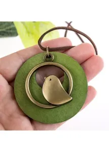Modlily Bird Design Green Round Alloy Necklace - One Size