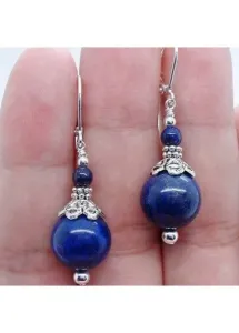 Modlily Blue Round Beaded Geometric Drop Earrings - One Size