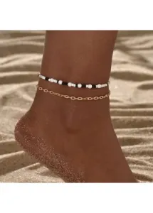 Modlily Chain Beads Detail Gold Round Anklet Set - One Size