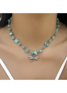 Modlily Cyan Alloy Detail Dragonfly Design Necklace - One Size