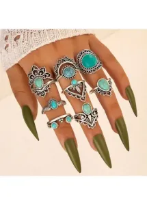 Modlily Cyan Alloy Hollow Retro Ring Set - One Size
