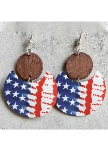 Modlily Dark Camel Moon Flag Print Wood Detail Earrings - One Size