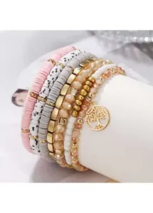 Modlily Elastic Detail Pink Round Bracelet Set - One Size