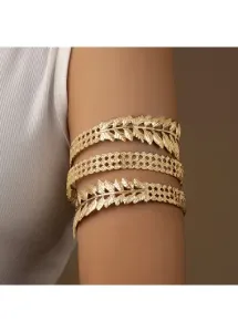 Modlily Geometric Gold Leaf Alloy Bracelet Bangle - One Size