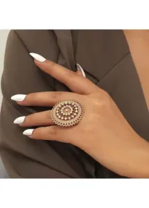 Modlily Geometric Pattern Alloy Detail Gold Round Ring - One Size