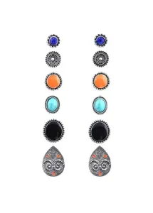 Modlily Geometric Pattern Multi Color Round Earring Set - One Size