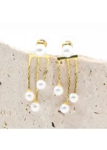 Modlily Geometric Pattern Pearl Detail White Earrings - One Size