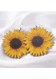 Modlily Ginger Sunflower Print Faux Leather Earrings - One Size