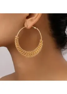 Modlily Gold Alloy Detail Circular Hollow Earrings - One Size