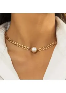 Modlily Gold Alloy Detail Retro Pearl Design Necklace - One Size