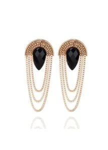 Modlily Gold Alloy Layered Teardrop Detail Earrings - One Size