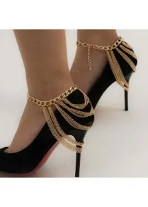 Modlily Gold Chain Design Layered Detail Anklet - One Size