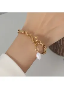 Modlily Gold Chain Detail Pearl Design Bracelet - One Size