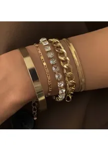 Modlily Gold Chain Rhinestone Layered Design Bracelet Set - One Size