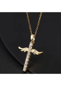 Modlily Gold Cross Detail Rhinestone Design Necklace - One Size