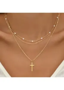 Modlily Gold Cross Pearl Detail Alloy Necklace Set - One Size