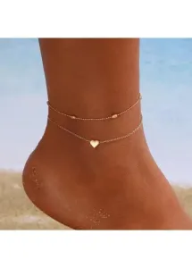 Modlily Gold Heart Design Layered Detail Anklet - One Size