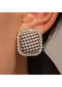Modlily Gold Houndstooth Rhinestone Detail Alloy Earrings - One Size
