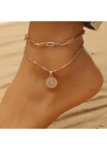 Modlily Gold Layered Chain Rhinestone Design Anklet - One Size