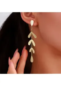 Modlily Gold Leaf Design Alloy Long Earrings - One Size