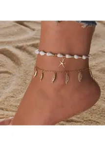 Modlily Gold Leaf Layered Starfish Anklet Set - One Size