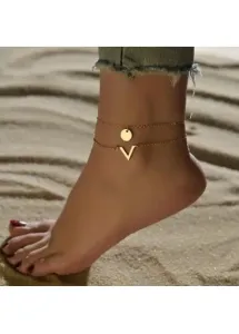 Modlily Gold Metal Asymmetrical Design Anklet Set - One Size