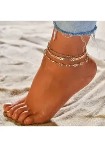 Modlily Gold Metal Chain Anklet Set for Lady - One Size