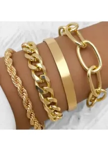 Modlily Gold Metal Detail Chain Design Bracelet Set - One Size