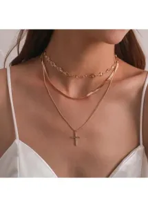 Modlily Gold Metal Detail Cross Layered Necklace - One Size