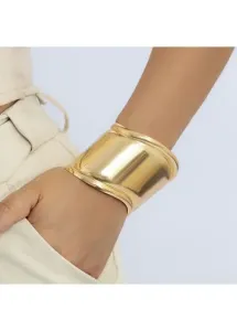 Modlily Gold Metal Detail Open Design Bangle - One Size