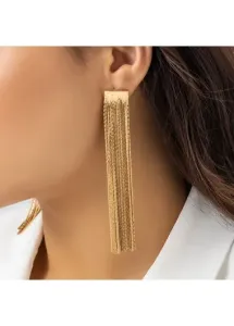 Modlily Gold Metal Detail Tassel Design Earrings - One Size