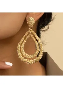 Modlily Gold Metal Detail Teardrop Design Earrings - One Size