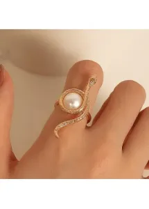 Modlily Gold Metal Snake Design Pearl Ring - One Size