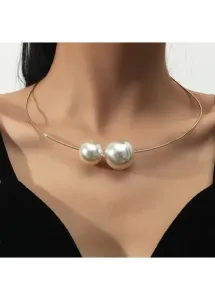 Modlily Gold Pearl Design Asymmetric Circular Necklace - One Size