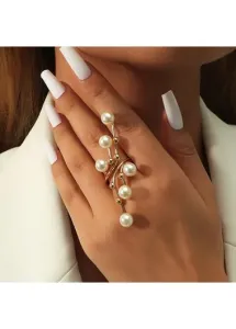 Modlily Gold Pearl Design Open Geometric Ring - One Size
