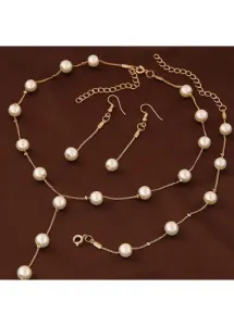 Modlily Gold Pearl Detail Alloy Necklace Set - One Size