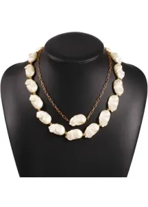 Modlily Gold Pearl Detail Asymmetric Design Necklace Set - One Size