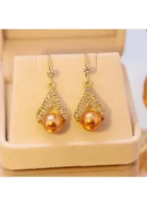 Modlily Gold Pearl Rhinestone Design Geometric Earrings - One Size