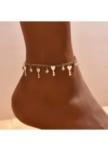 Modlily Gold Rhinestone Design Alloy Detail Anklet - One Size