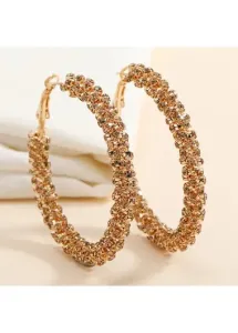Modlily Gold Round Alloy Detail Rhinestone Earrings - One Size