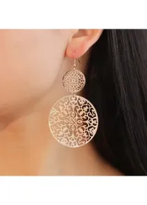 Modlily Gold Round Hollow Design Symmetric Earrings - One Size