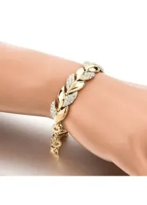 Modlily Gold Round Leaf Design Alloy Bracelet - One Size