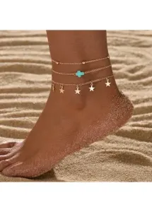 Modlily Gold Star Layered Design Anklet Set - One Size