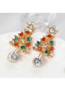 Modlily Golden Alloy Christmas Tree Design Earrings - One Size