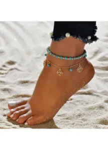 Modlily Golden Asymmetrical Beads Detail Anklet Set - One Size