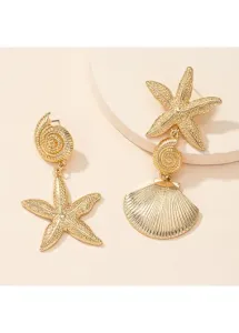 Modlily Golden Asymmetrical Metal Detail Starfish Earrings - One Size