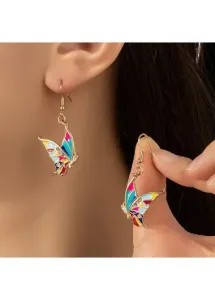 Modlily Golden Butterfly Alloy Glaze Detail Earrings - One Size