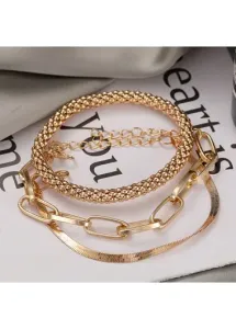 Modlily Golden Chain Round Alloy Bracelet Set - One Size