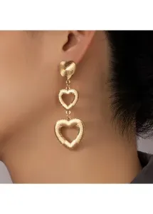 Modlily Golden Heart Alloy Texture Long Earrings - One Size