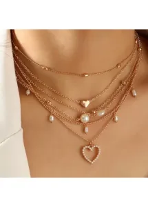 Modlily Golden Heart Layered Design Valentine' s Day Necklace Set - One Size